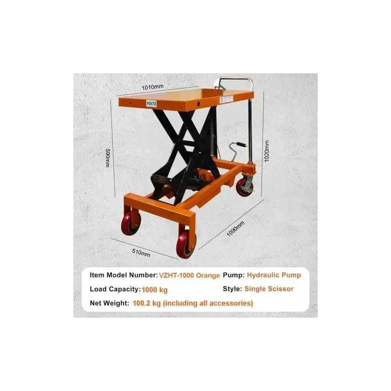 Voltz VZHT-1000 1000kg Orange Alloy Steel Manual Scissor Lift Table image-3