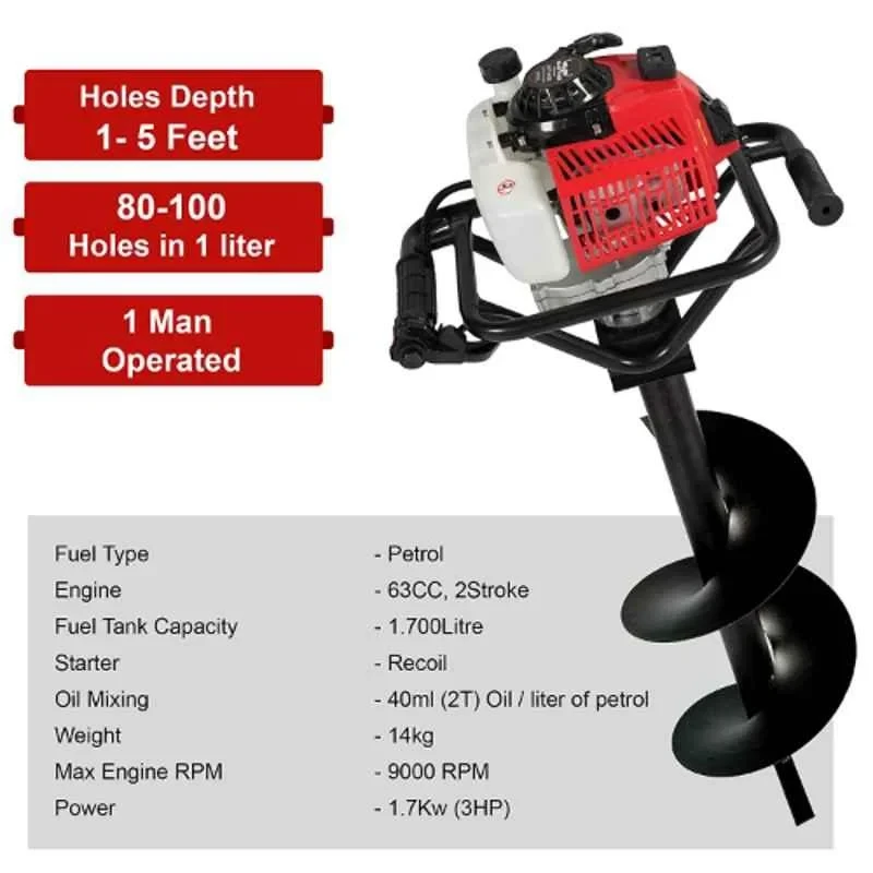 Greenleaf 63CC Earth Auger Petrol Engine Hole Digger with 8 & 12-Inch Bit image-4