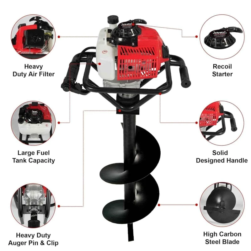 Greenleaf 63CC 2-Stroke Petrol Engine Iron & Plastic Drill Hole Earth Auger with 4-Inch Drill