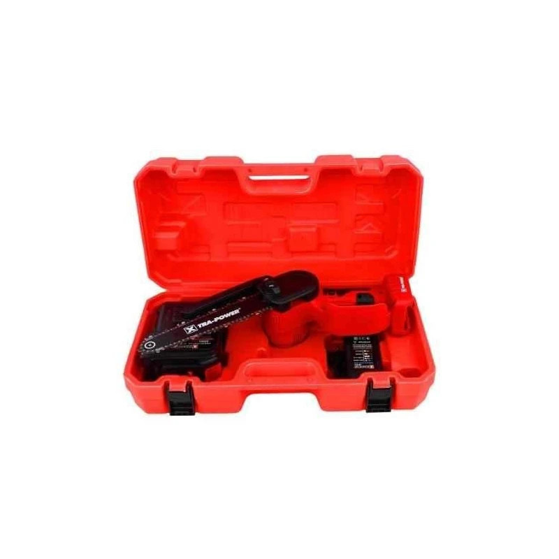 Xtra Power 21V 8 Inch Red and Black 3000mAh Cordless Chain Saw XPT-537 image-1