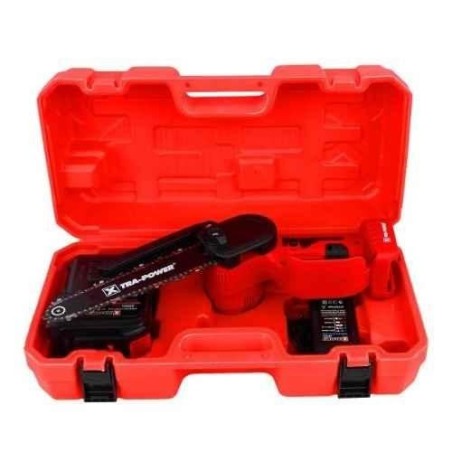 Xtra Power 21V 8 Inch Red and Black 3000mAh Cordless Chain Saw XPT-537 image-1