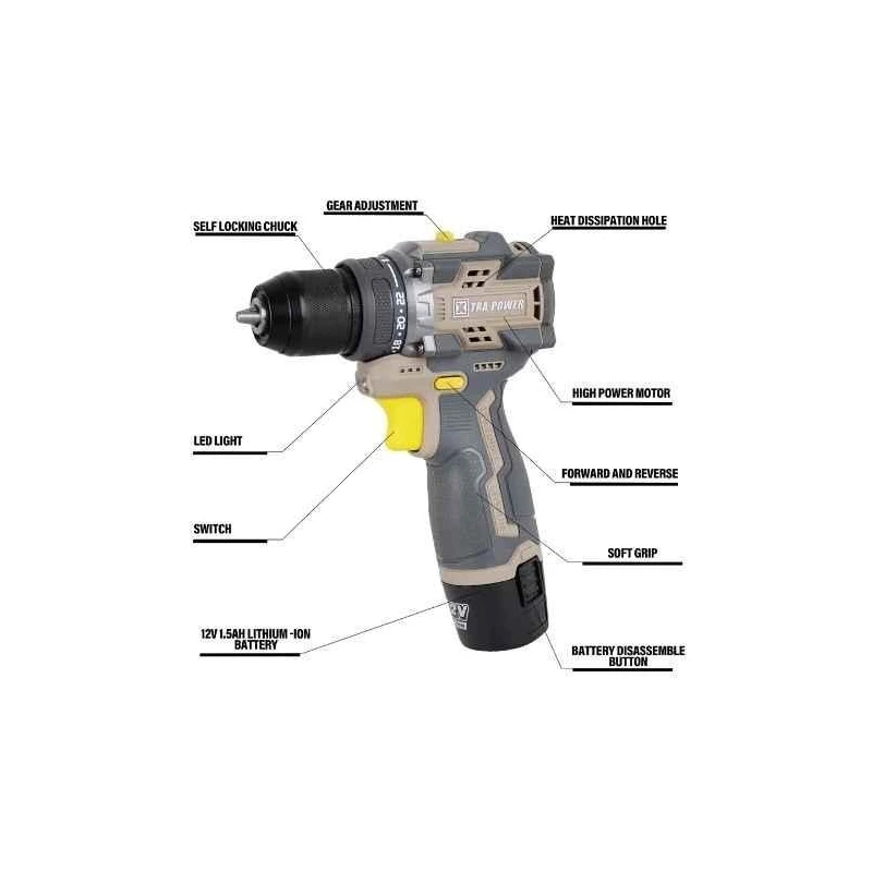 Xtra Power 1.5Ah 12V Cordless Brushless Drill XPC-DM-11 image-4