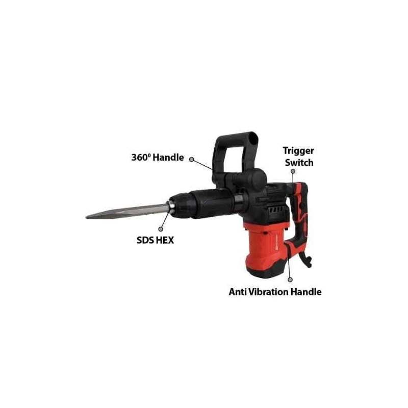 Xtra Power 1200W 3600 BPM Red and Black Demolition Hammer XPT-514 image-1