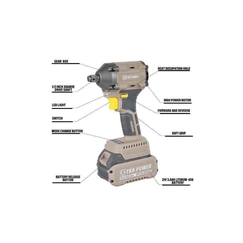 Xtra Power 3Ah 21V Cordless Brushless Impact Wrench XPC-IW-02 image-2