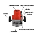 Xtra Power 1800W Red and Black Multi Depth Adjuster Power Router XPT-465 image-1