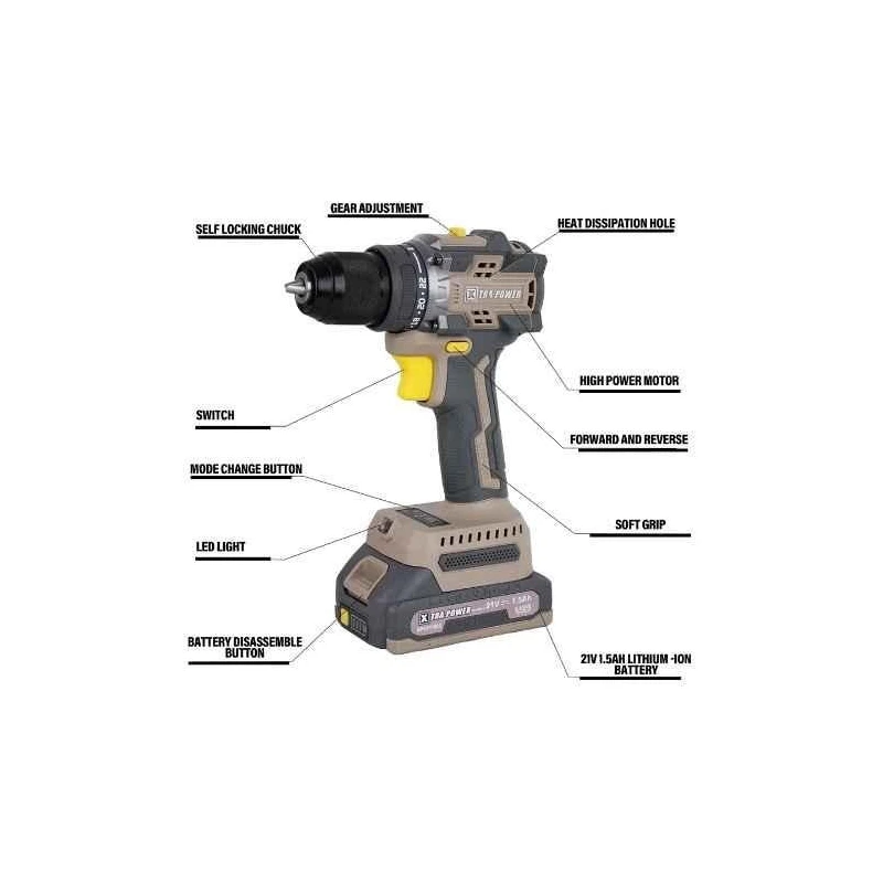 Xtra Power 1.5Ah 21V Cordless Brushless Drill XPC-DM-13 image-3