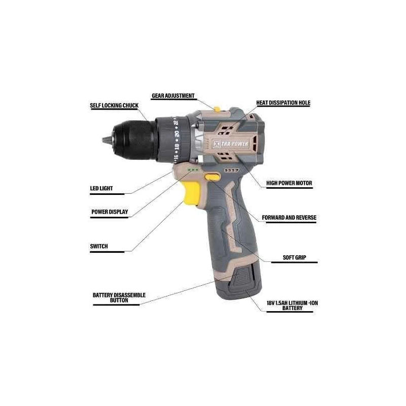 Xtra Power 1.5Ah 18V Cordless Brushless Drill XPC-DM-12 image-1