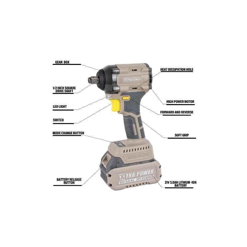 Xtra Power 3Ah 21V Cordless Brushless Impact Wrench XPC-IW-01 image-3