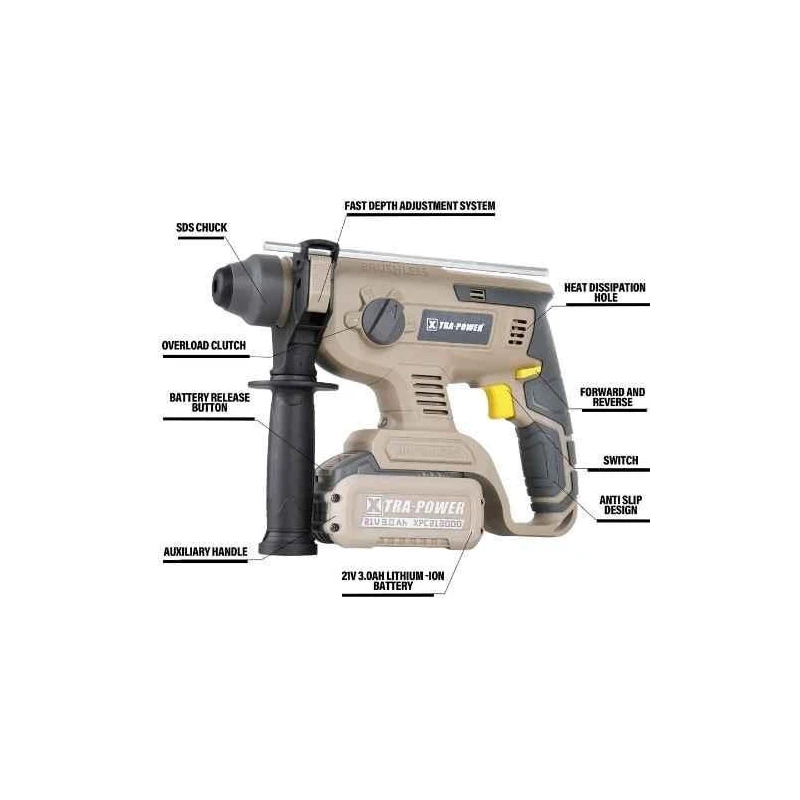 Xtra Power 3Ah 21V Cordless Brushless Rotary Hammer XPC-RH-01 image-2