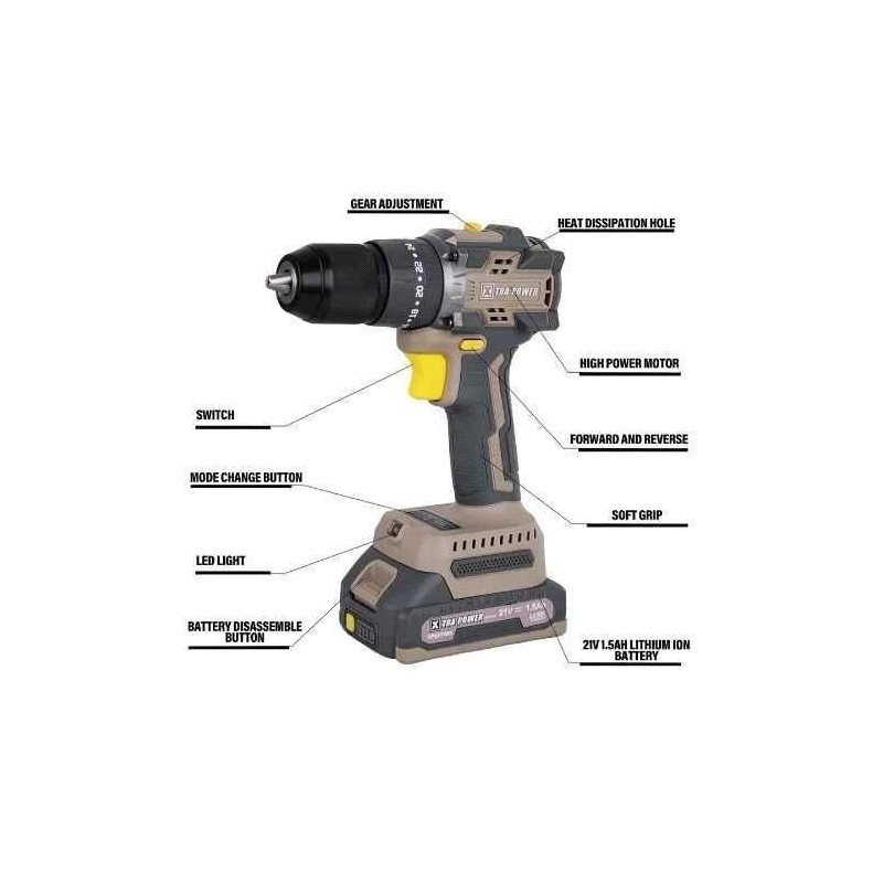 Xtra Power 1.5Ah 21V Cordless Brushless Impact Drill XPC-ID-01 image-1