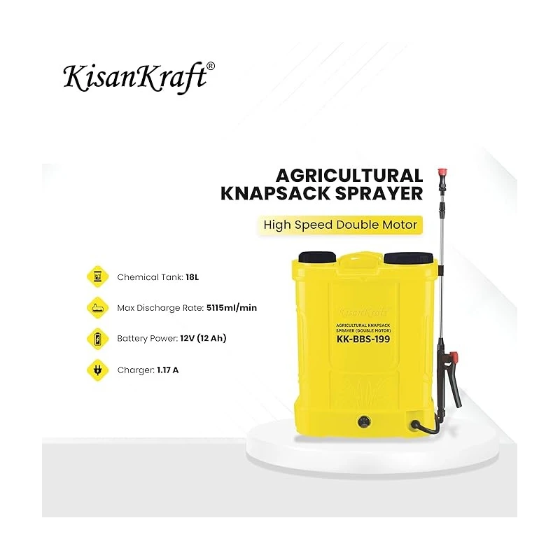 Kisankraft 18L Plastic Yellow Agriculture Double Motor Battery SprayerKK-BBS-199 image-2