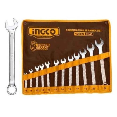 Ingco 12 Pcs 6-24mm Chrome Vanadium Steel Combination Wrench Spanner SetHKSPA1142 image-1