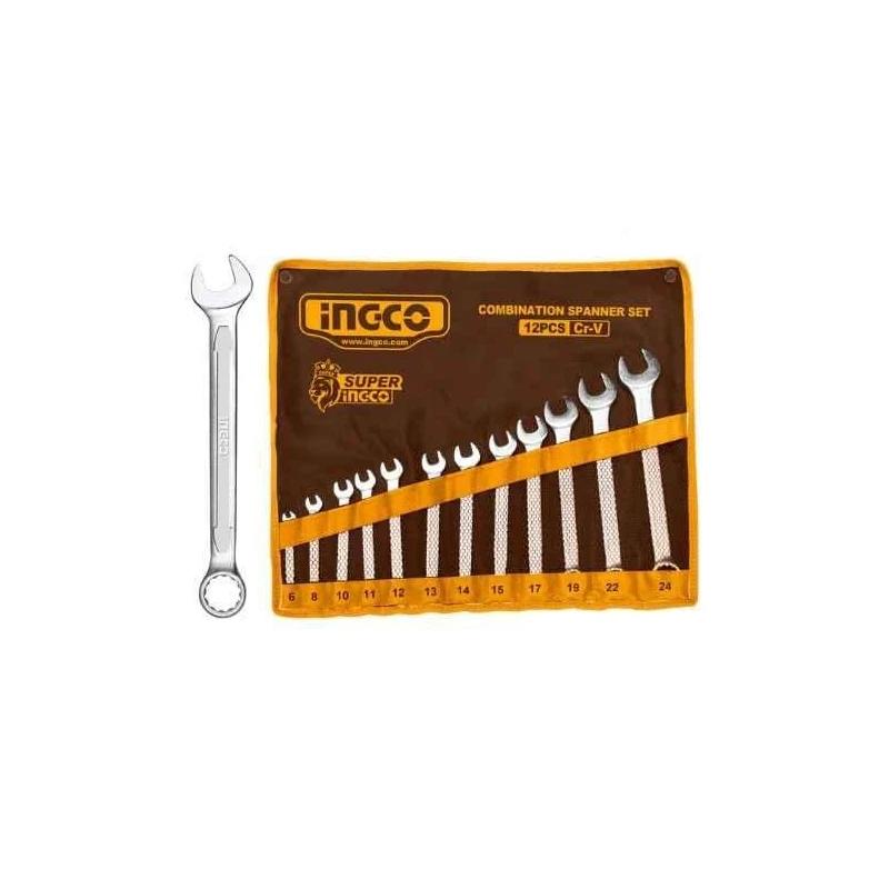 Ingco 12 Pcs 6-24mm Chrome Vanadium Steel Combination Wrench Spanner SetHKSPA1142 image-1