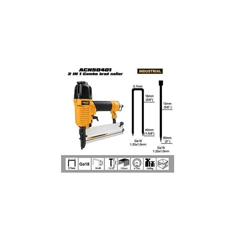 Ingco 18 Gauge 2 in 1 Brad Nailer StaplerACN50401 image-4
