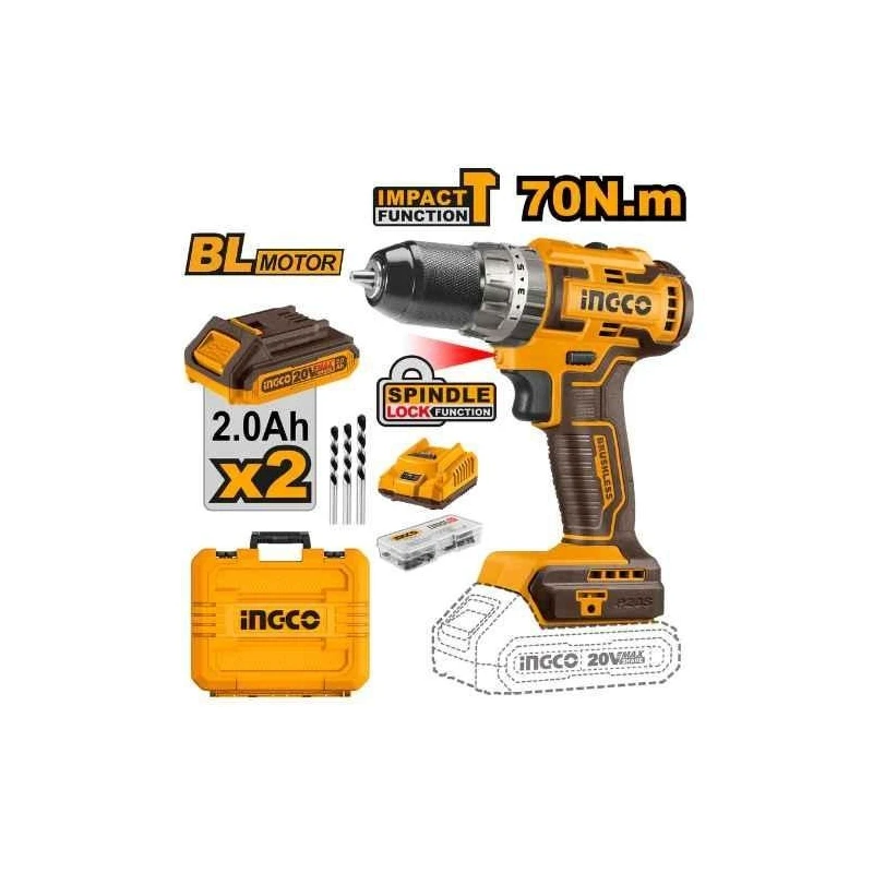 Ingco 20V 2-13mm Lithium-Ion Brushless Impact DrillCIDLI20605 image-2