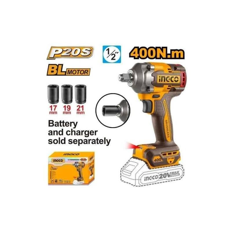 Ingco 20V 400Nm 1/2 inch Brushless Cordless Impact Wrench DriverCIWLI20401 image-1