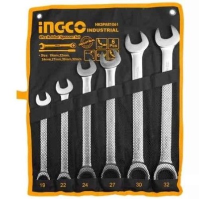 Ingco 19-32mm CRV Steel Silver Fine Polished Ratchet Spanner (Pack of 6)HKSPAR1061 image-1