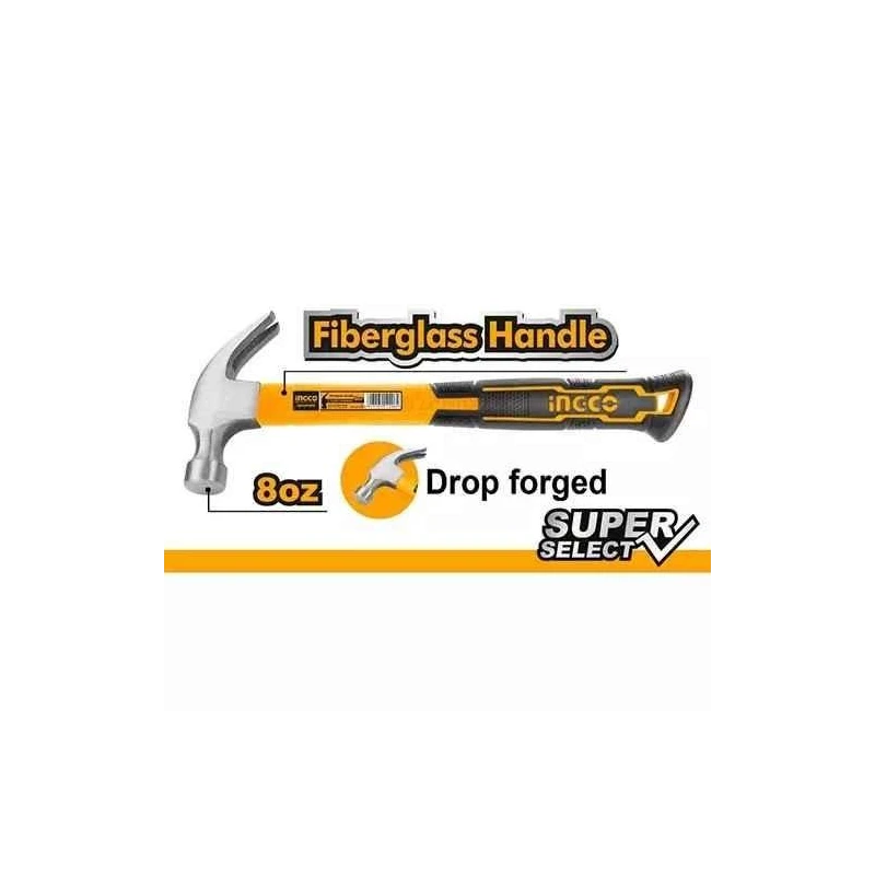 Ingco 220g Carbon Steel Claw Hammer with Drop-forged Hammer HeadHCHS8008 image-1