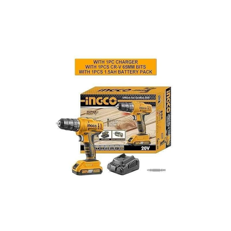 Ingco 1.5Ah 20V Lithium-ion Cordless Drill DriverCDLI20028 image-3
