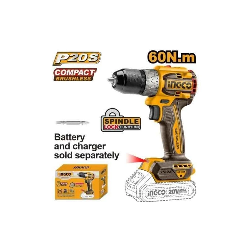Ingco 20V 4Ah 13mm Compact Brushless Cordless Drill DriverCDLI206021 image-5