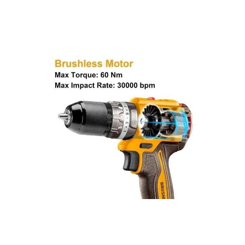 Ingco 20V 4Ah 13mm Compact Brushless Cordless Drill DriverCDLI206021 image-7