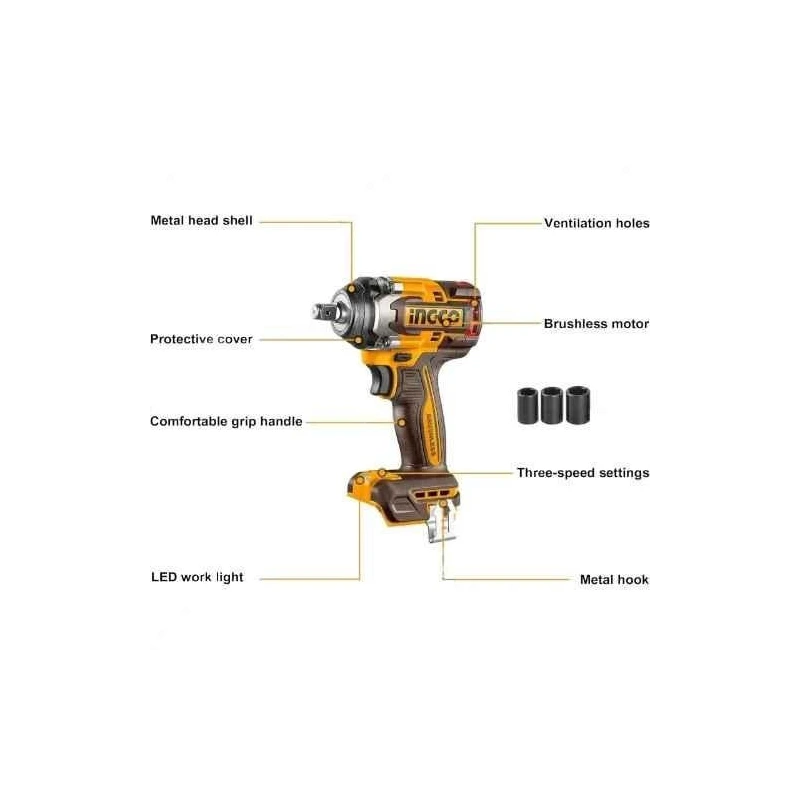 Ingco 20V 500Nm 1/2 inch Brushless Cordless Impact WrenchCIWLI20501 image-3