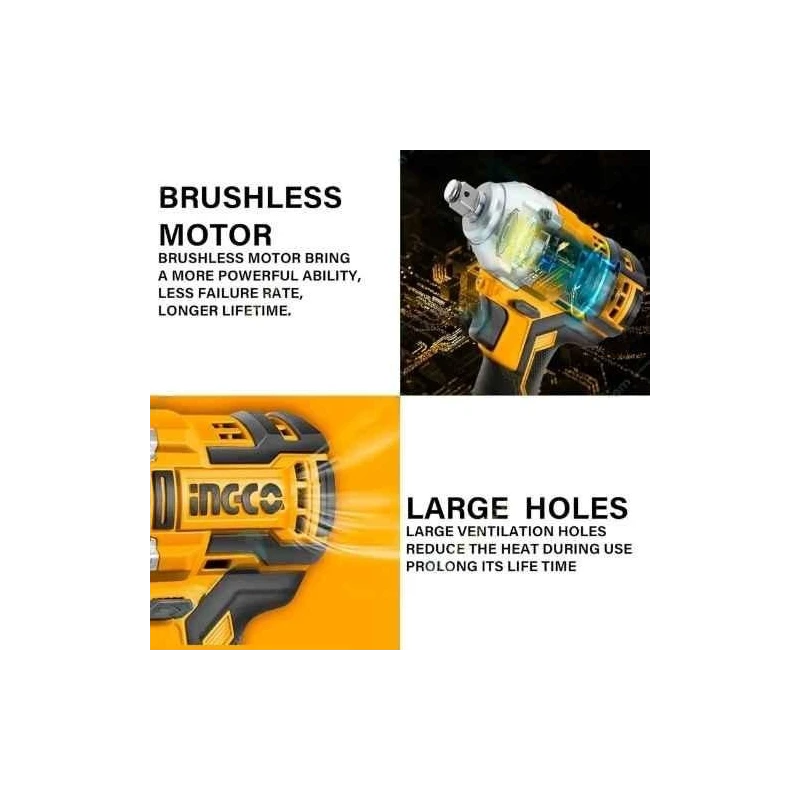 Ingco 20V 500Nm 1/2 inch Brushless Cordless Impact WrenchCIWLI20501 image-7