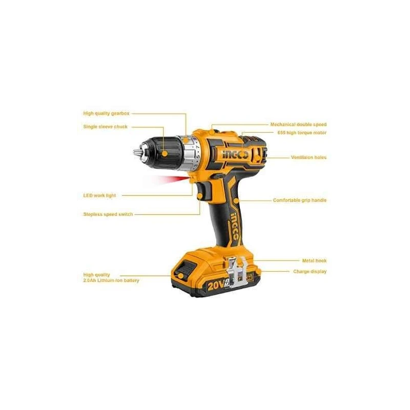 Ingco 20V Lithium-Ion Cordless DrillCDLI2002 image-2