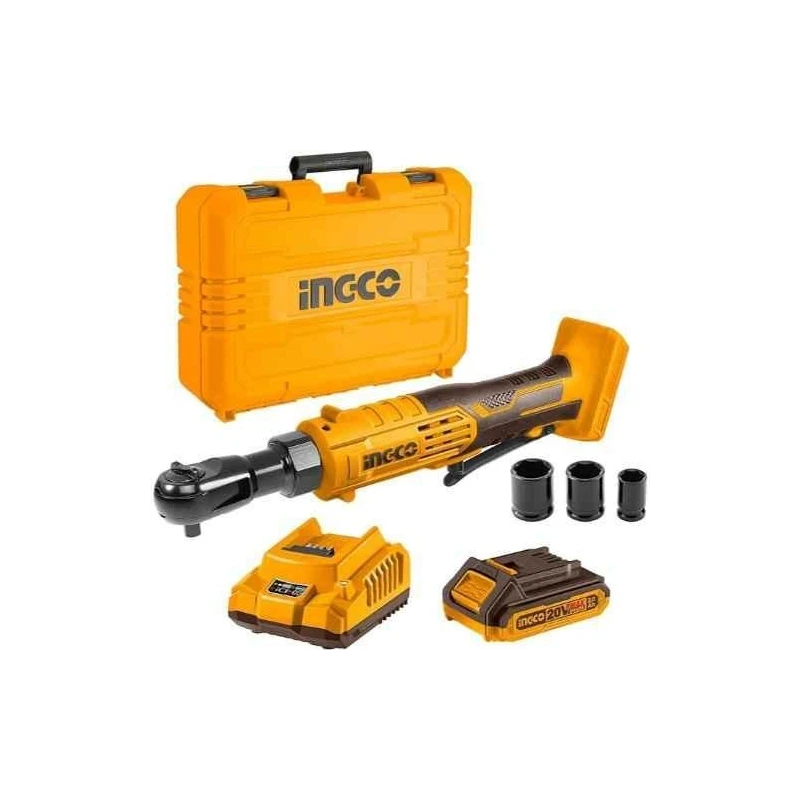 Ingco 20V 3/8 inch Cordless Ratchet Wrench with 2Ah BatteryCharger & SocketsCDRLI2060152 image-1