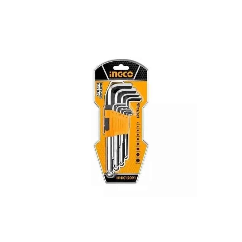 Ingco 1.5 to 10 mm Cr-V Chrome Plate Hex Key SetHHK12091  image-1