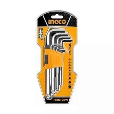 Ingco 1.5 to 10 mm Cr-V Chrome Plate Hex Key SetHHK12091  image-1