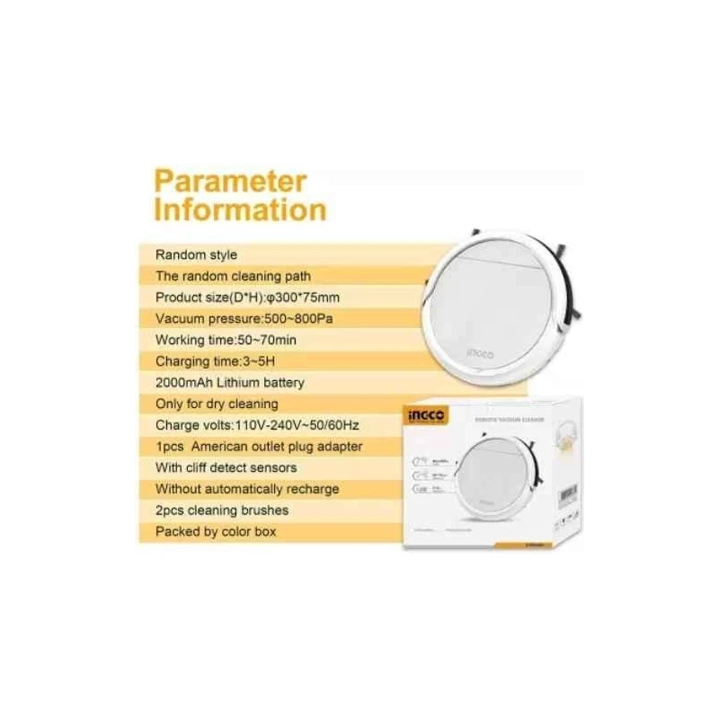 Ingco 500-800Pa 2000mAh 300x75mm Robotic Vacuum Cleaner with Cliff Detect Sensors & Anti-WindingVCRR30201 image-5