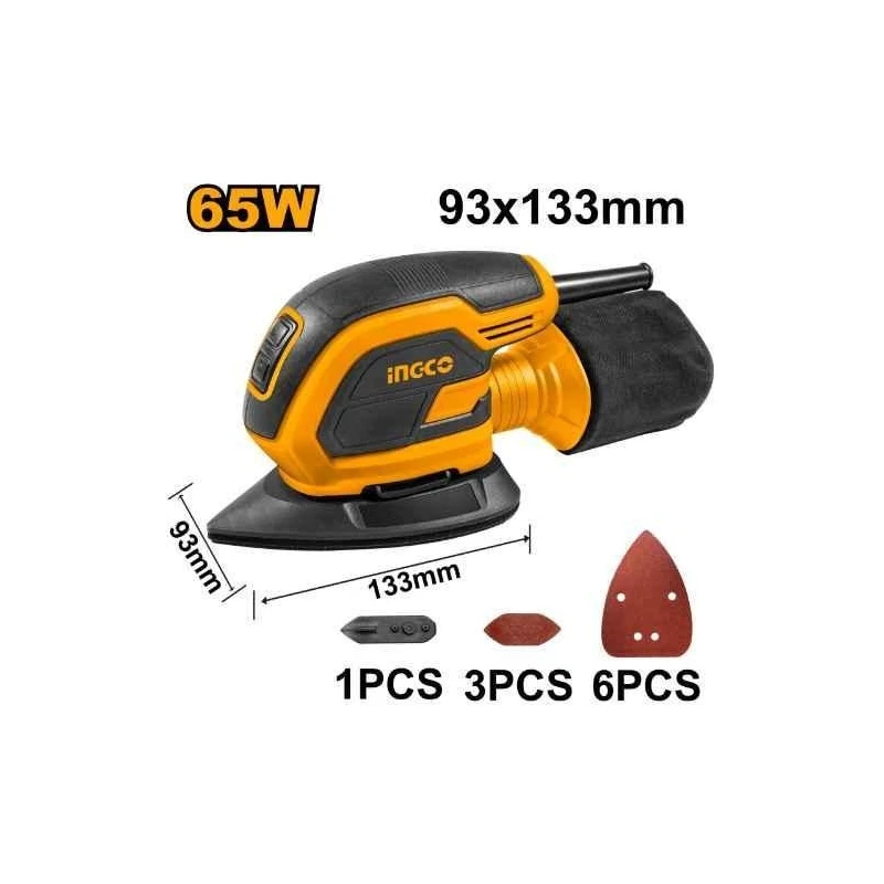 Ingco 65W 11000rpm Palm Sander with AccessoriesMS6505 image-1
