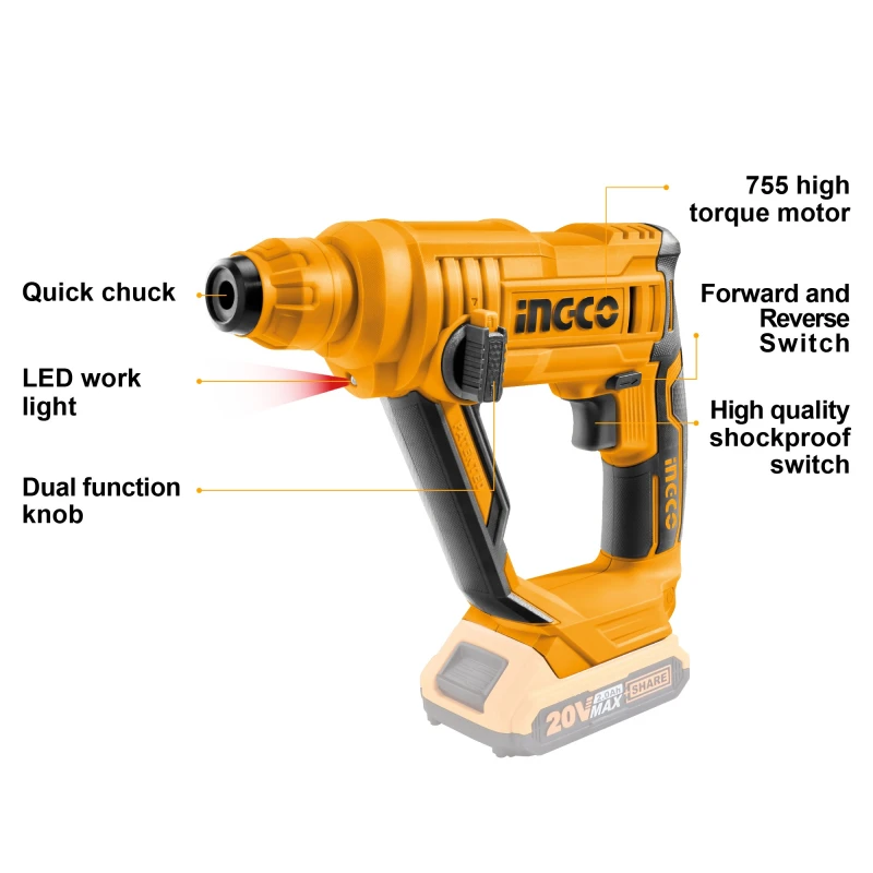 Buy Ingco CRHLI1601 20V Lithium-Ion Rotary Hammer online