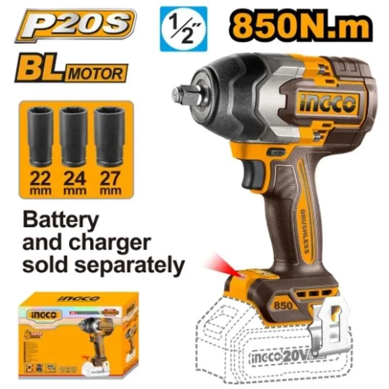 Buy Ingco CIWLI20851 0-2400rpm Cordless Impact Wrench online