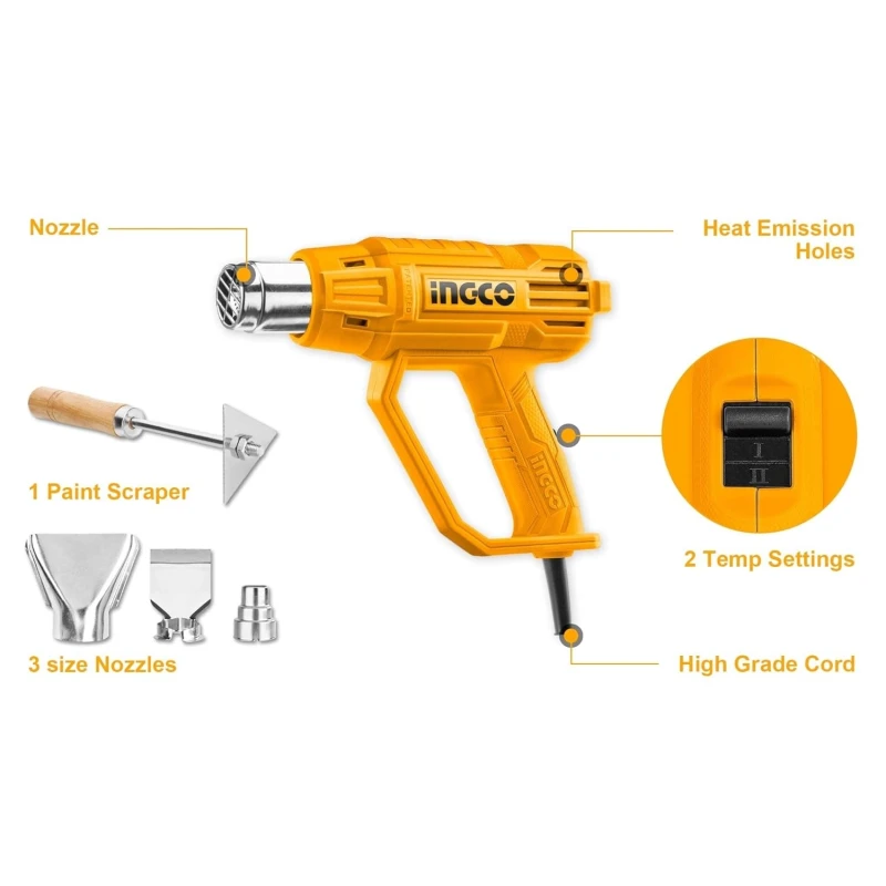 Buy Ingco HG200038 Yellow Heat Gun with Nozzles online