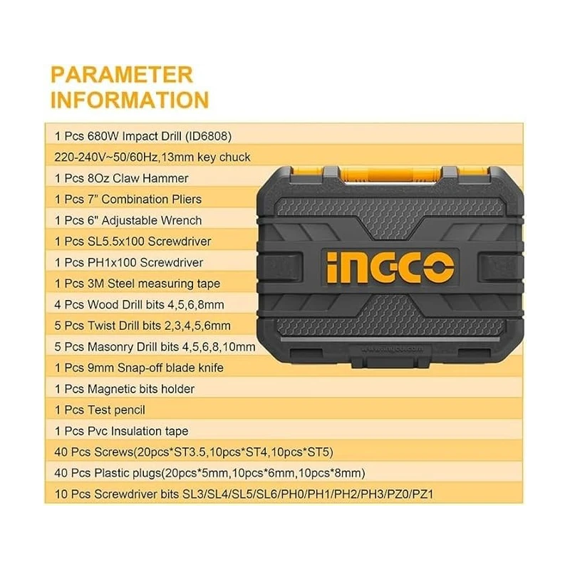 Buy Ingco HKTHP11151 115 Pcs 680W Impact Drill Kit online