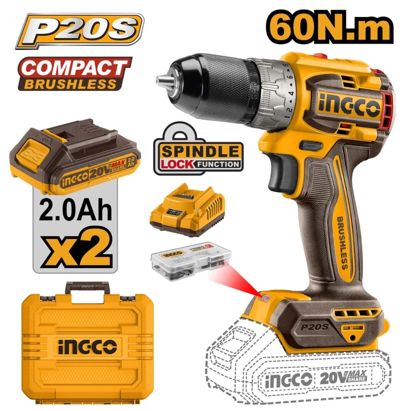 Buy Ingco CDLI20602 2Ah Brushless Cordless Drill Driver online