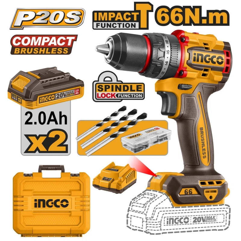 Buy Ingco CIDLI20668 20V 2Ah 13mm Cordless Drill online