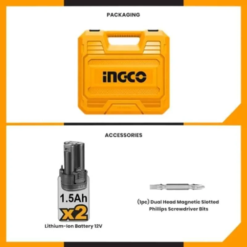 Buy Ingco CDLI12202 1.5Ah Lithium-ion Cordless Drill online