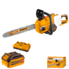 Ingco 800W 16 inch Brushless Cordless Chain Saw with 2 Pcs 20V 4Ah Li-ion Battery & Dual-Port Charger, CGSLI401682