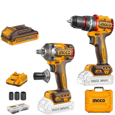 Buy Ingco CKLI20275 20V 400Nm Impact Wrench Combo online