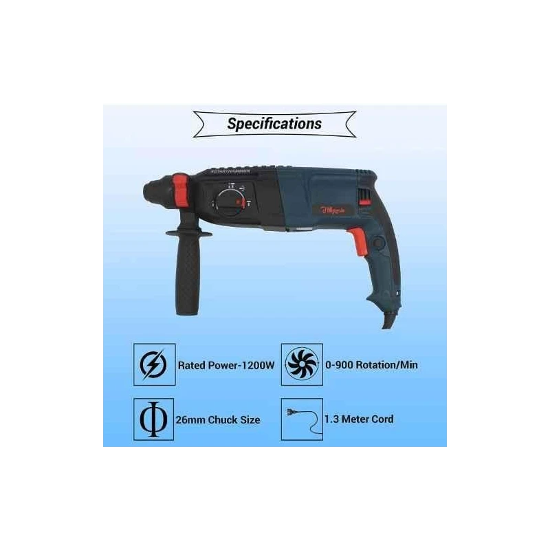 Hillgrove HG0081 1200W 26mm Rotary Hammer Drill Machine with 5 Bits image-2