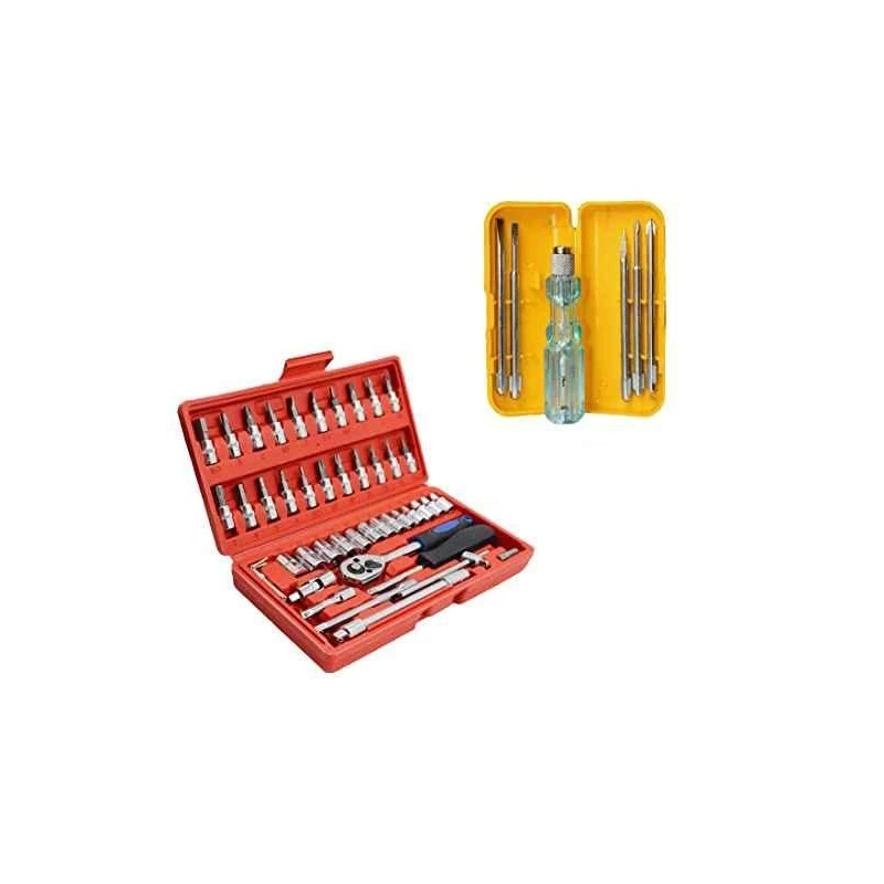 Hillgrove HGCM55M1 46-Piece 1/4 Inch Ratchet Socket Spanner Set with 5-in-1 Screwdriver image-1