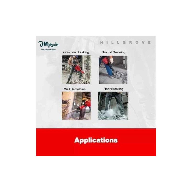 Hillgrove HGCM1068M3 1800W 25mm Copper Winding Heavy Duty Demolition Hammer Drill with 2 Bits image-3