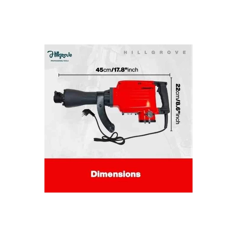 Hillgrove HGCM1068M3 1800W 25mm Copper Winding Heavy Duty Demolition Hammer Drill with 2 Bits image-4