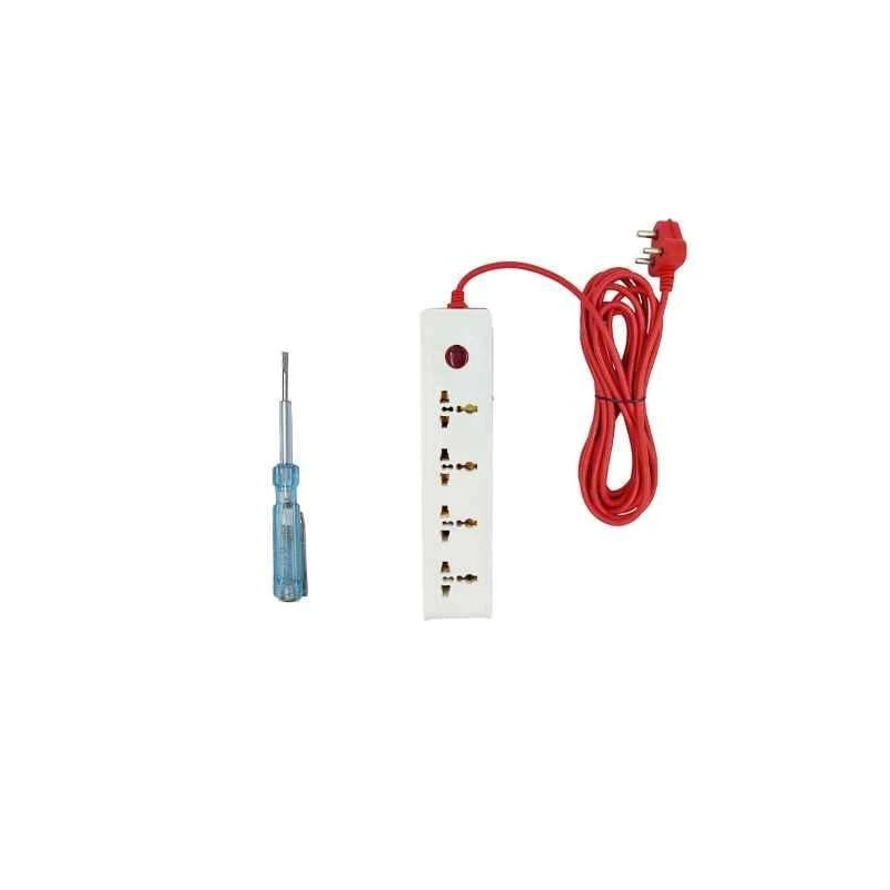 Hillgrove HGCM304M1 10A 4 Socket 1 Switch White Power Extension Board with Analog Line Tester image-4