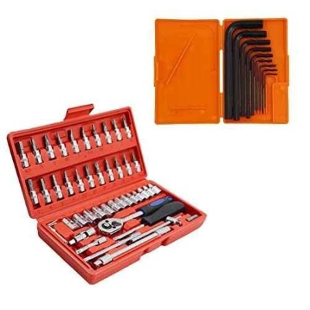 Hillgrove HGCM56M1 46-Piece 1/4 Inch Ratchet Socket Spanner Set with 9-Piece Hex Allen Key Set & Accessories image-2