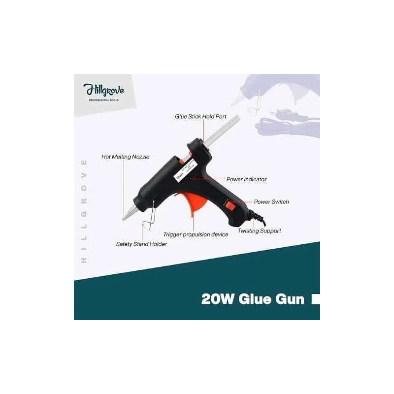 Hillgrove HGCM930 20W Electric Hot Glue Gun with 10 Glue Sticks for Craft & Decoration (Pack of 2) image-2