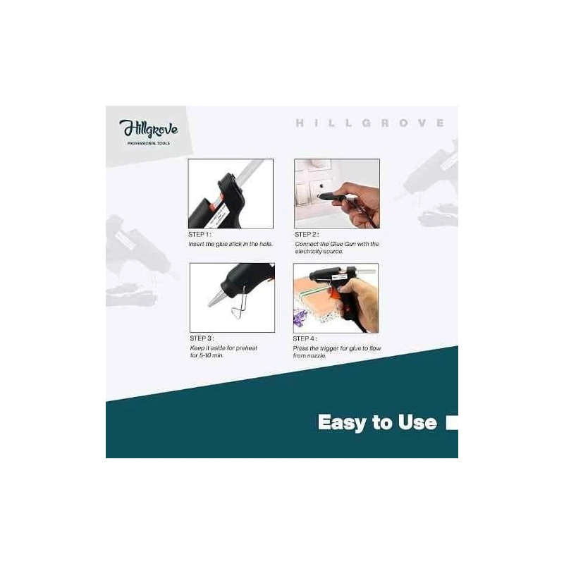 Hillgrove HGCM930 20W Electric Hot Glue Gun with 10 Glue Sticks for Craft & Decoration (Pack of 2) image-4